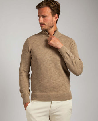 Suitable slub yarn halve rits trui beige | Slim-fit