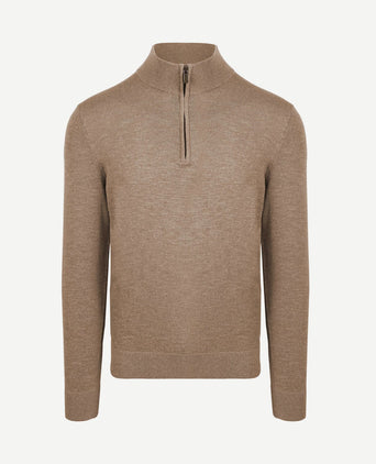 Slub yarn halve rits trui beige