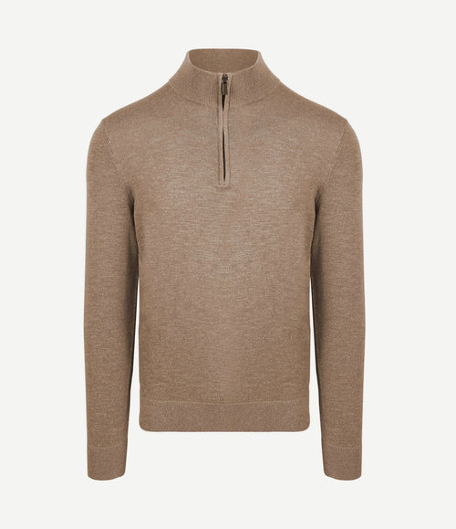 Slub yarn halve rits trui beige