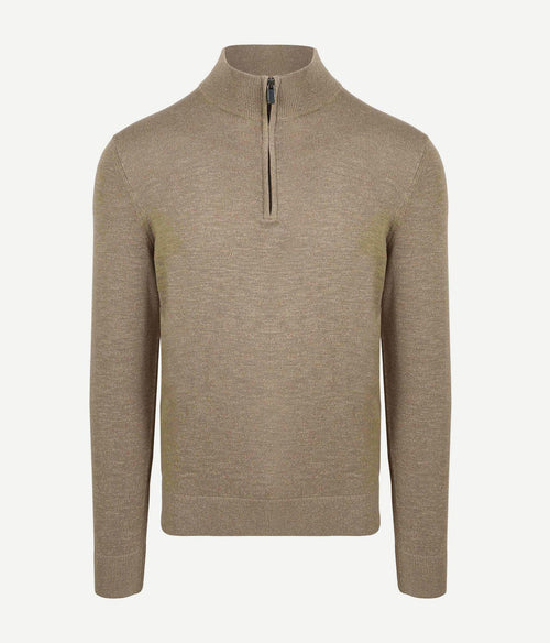 Suitable slub yarn halve rits trui beige | Slim-fit