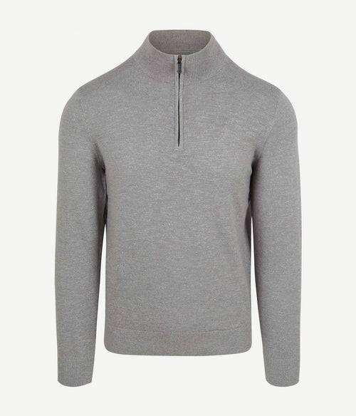 Suitable slub yarn halve rits trui grijs | Slim-fit