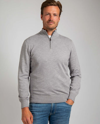 Suitable slub yarn halve rits trui grijs | Slim-fit