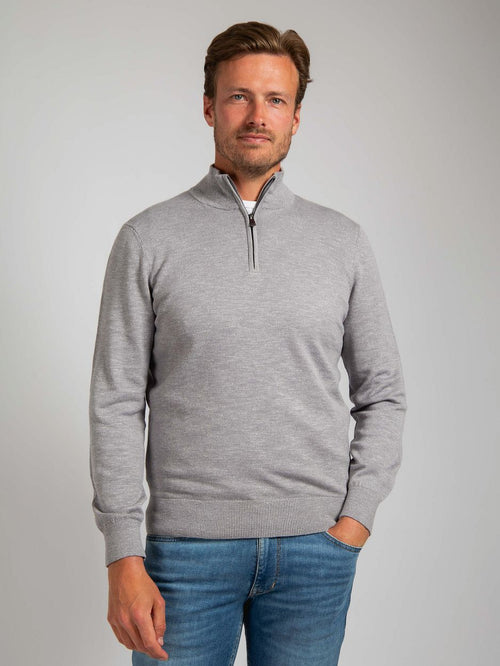 Suitable slub yarn halve rits trui grijs | Slim-fit