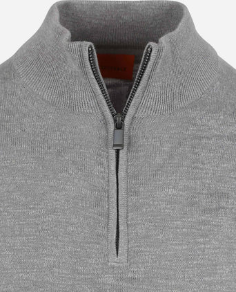 Suitable slub yarn halve rits trui grijs | Slim-fit