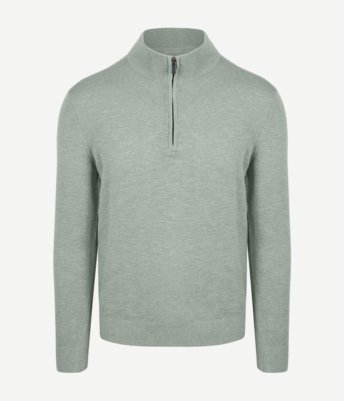 Suitable slub yarn halve rits trui groen | Slim-fit