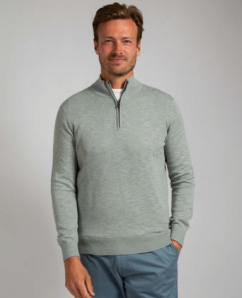 Suitable slub yarn halve rits trui groen | Slim-fit