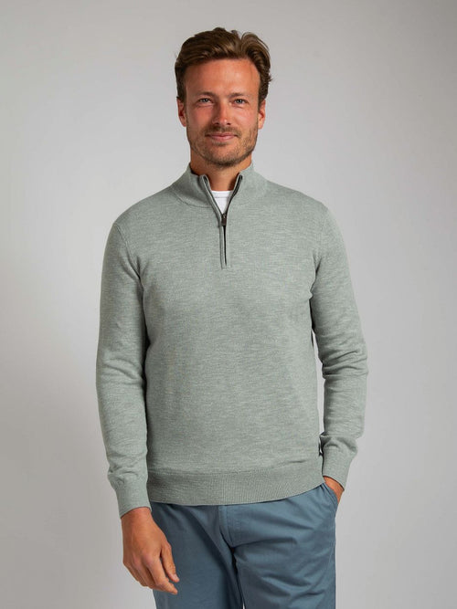 Suitable slub yarn halve rits trui groen | Slim-fit