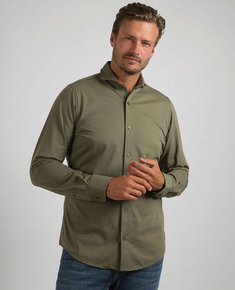 Suitable sorona overhemd olijfgroen | Slim-fit