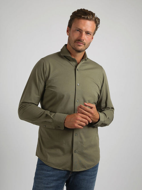 Suitable sorona overhemd olijfgroen | Slim-fit