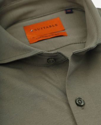 Suitable sorona overhemd olijfgroen | Slim-fit