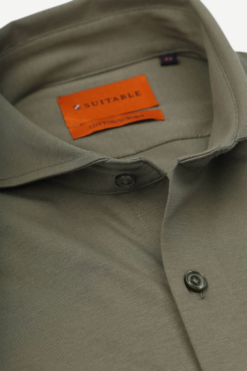 Suitable sorona overhemd olijfgroen | Slim-fit