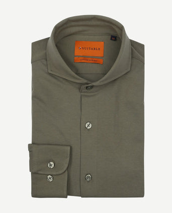 Suitable sorona overhemd olijfgroen | Slim-fit