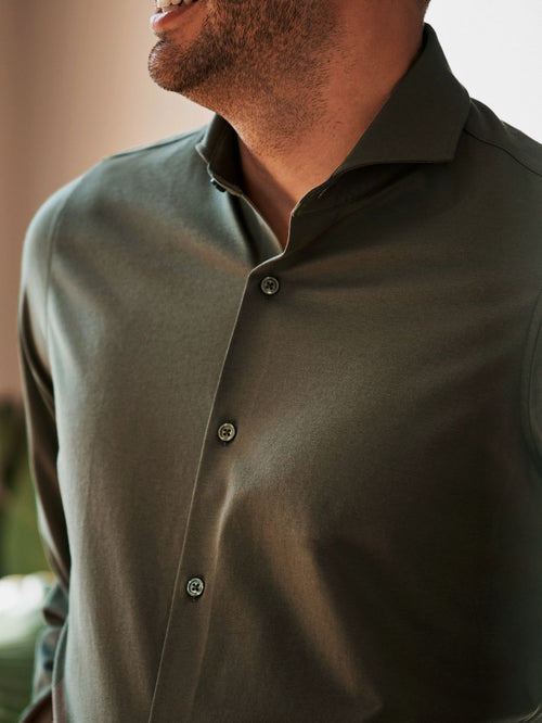 Suitable sorona overhemd olijfgroen | Slim-fit