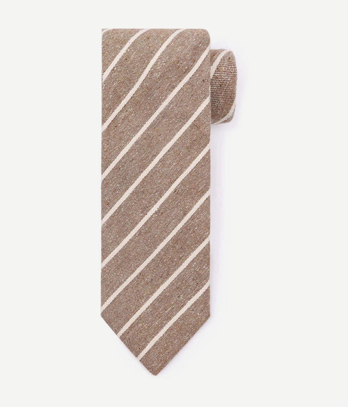 Suitable stropdas linnen streep beige