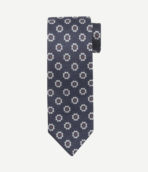 Stropdas zijde bloem donkerblauw