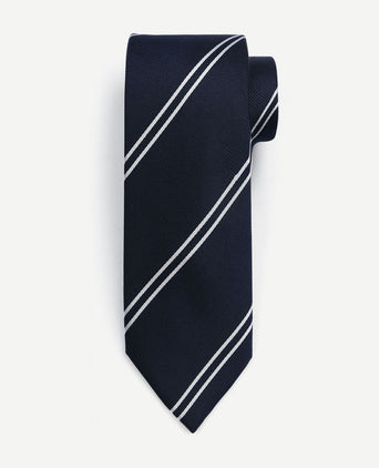 Suitable stropdas zijde double stripe donkerblauw