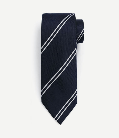 Stropdas zijde double stripe donkerblauw