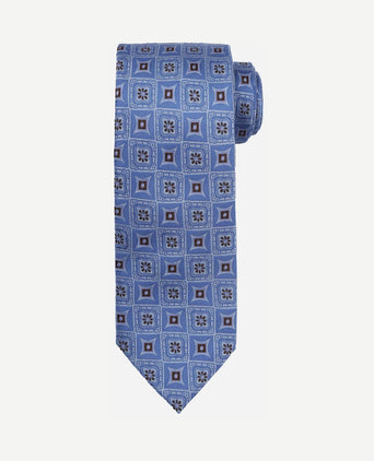 Stropdas zijde print blauw