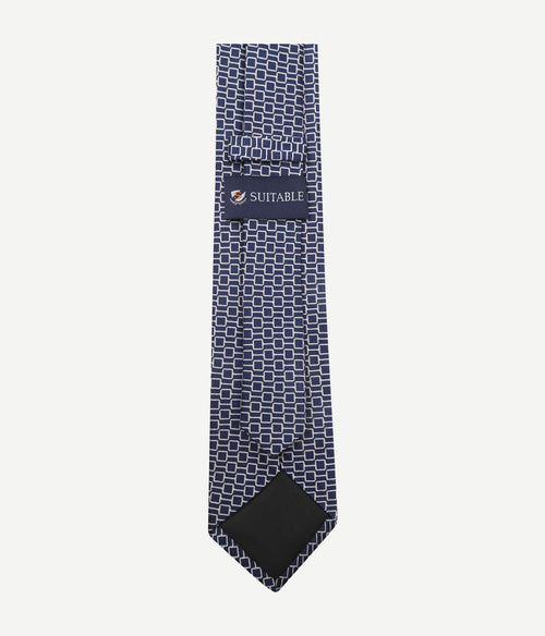 Suitable stropdas zijde print donkerblauw