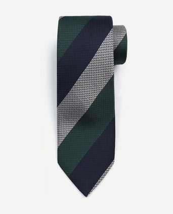 Suitable stropdas zijde wide stripe donkerblauw groen