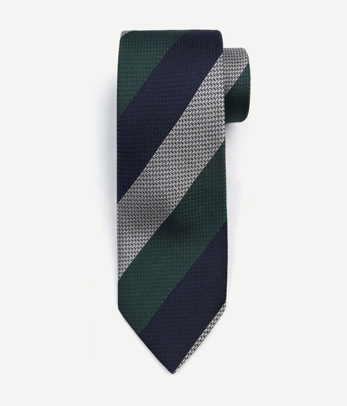 Suitable stropdas zijde wide stripe donkerblauw groen