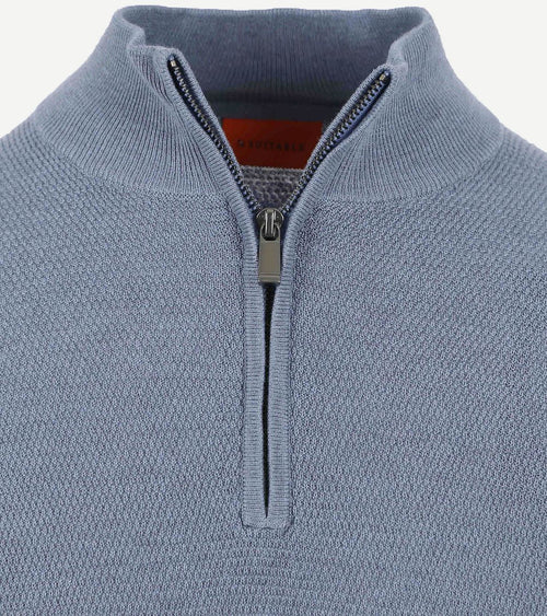Suitable structure halve rits trui blauw | Slim-fit