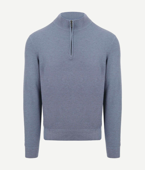 Suitable structure halve rits trui blauw | Slim-fit