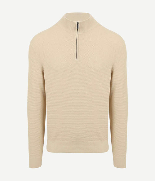 Suitable structure halve rits trui sand | Slim-fit