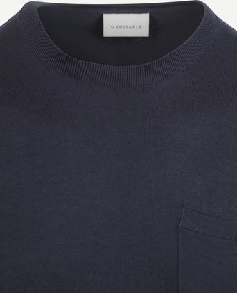 Knitted t-shirt pocket compact donkerblauw