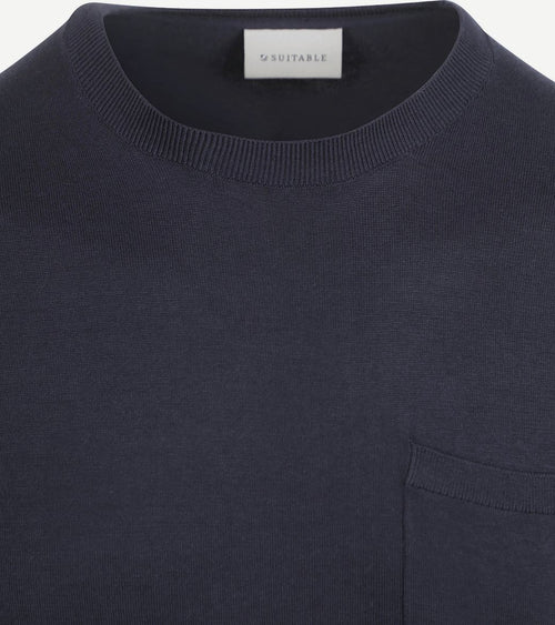 Knitted t-shirt pocket compact donkerblauw