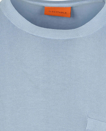 Knitted t-shirt pocket compact lichtblauw