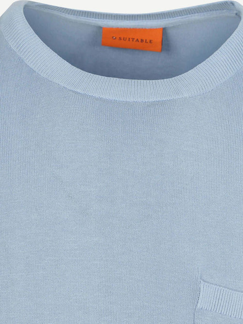 Knitted t-shirt pocket compact lichtblauw
