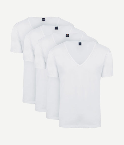 T-shirt wit diepe v-hals Vitaru stretch (4-pack)