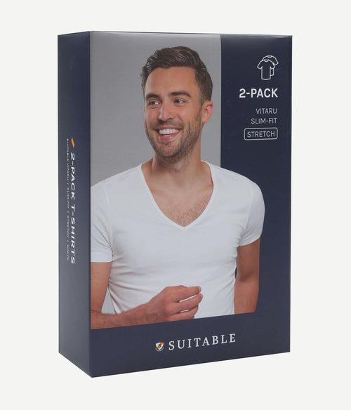 T-shirt wit diepe v-hals Vitaru stretch (4-pack)