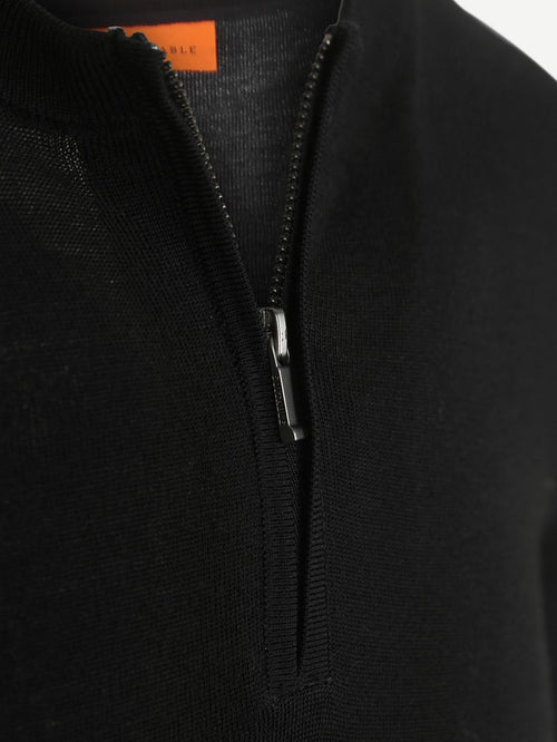 Suitable crew zip merino zwart | Slim-fit