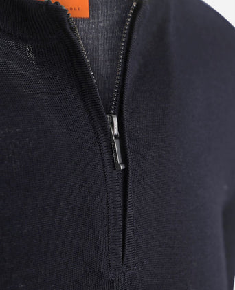 Suitable crew zip merino donkerblauw | Slim-fit