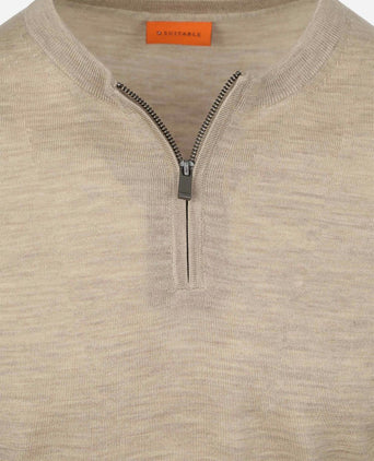 Suitable crew zip merino sand | Slim-fit