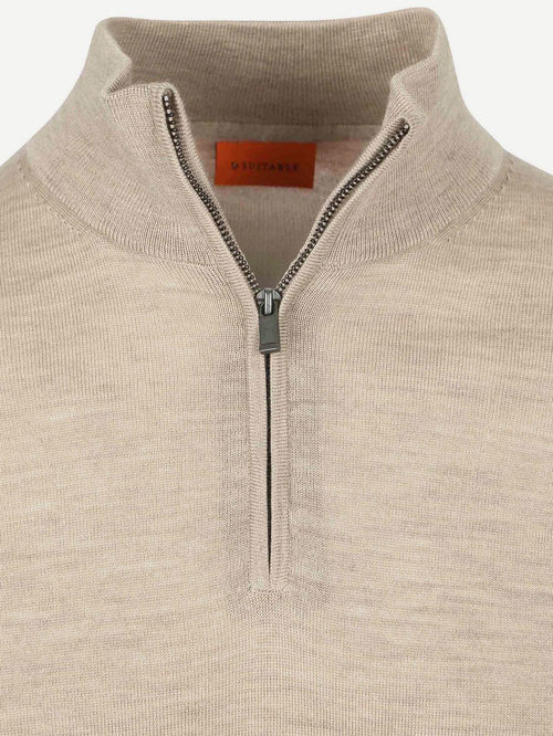 Suitable merino halve rits trui sand | Slim-fit