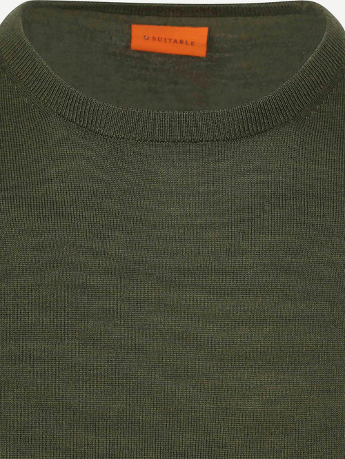 Suitable merino pullover military groen