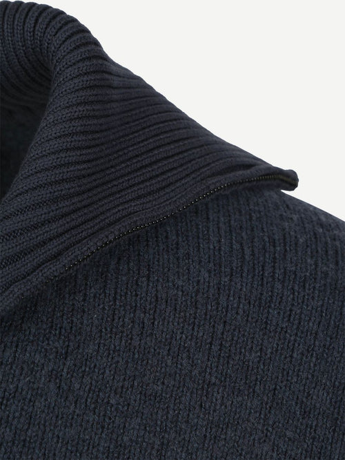 Deep zip pullover boiled wool donkerblauw