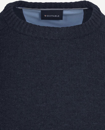 Lamswol trui ronde hals donkerblauw
