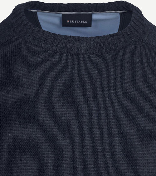 Lamswol trui ronde hals donkerblauw