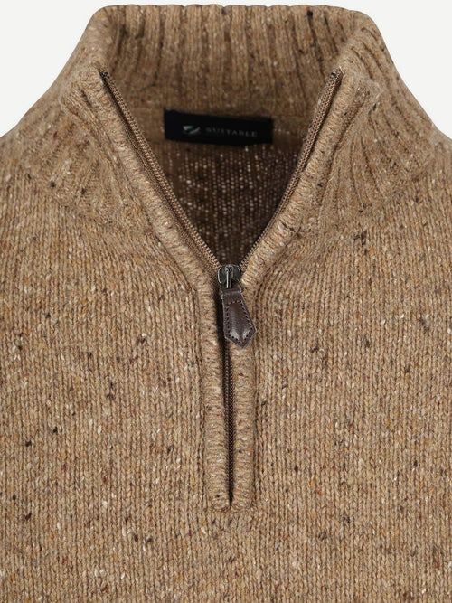 halve rits trui donnegal tweed eco wool beige