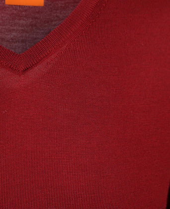 Merino pullover v-hals donkerrood