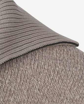 Deep zip pullover boiled wool taupe