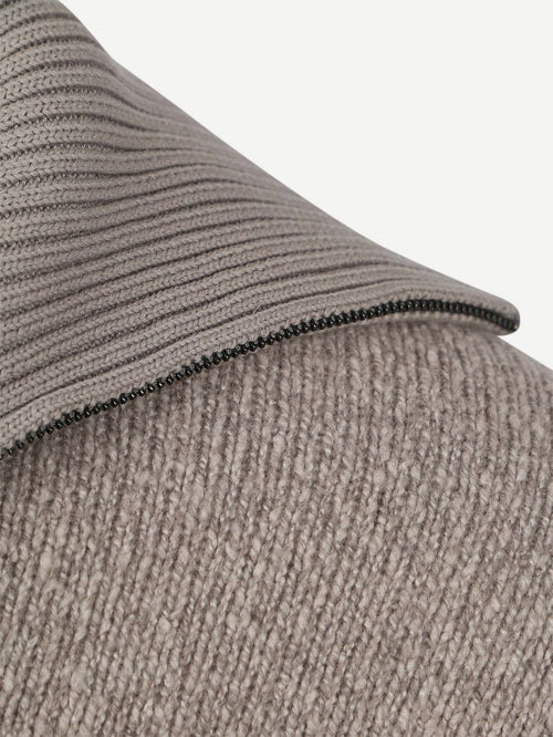 Deep zip pullover boiled wool taupe