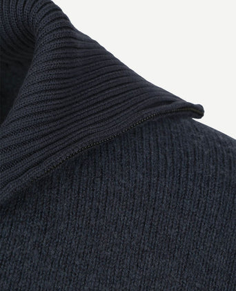 Deep zip pullover boiled wool donkerblauw