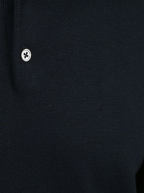 Longsleeve poloshirt flat knit donkerblauw