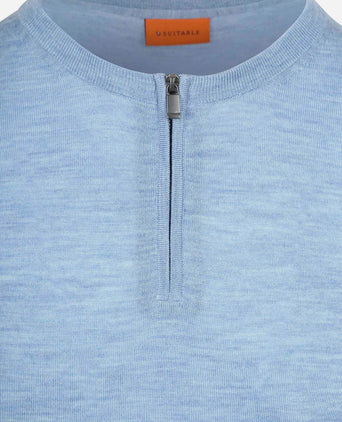 Crew zip merino lichtblauw