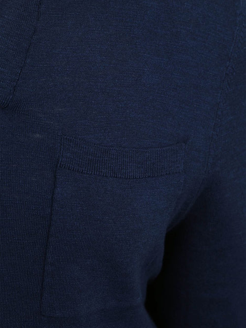 Longsleeve knitted poloshirt riva pocket donkerblauw
